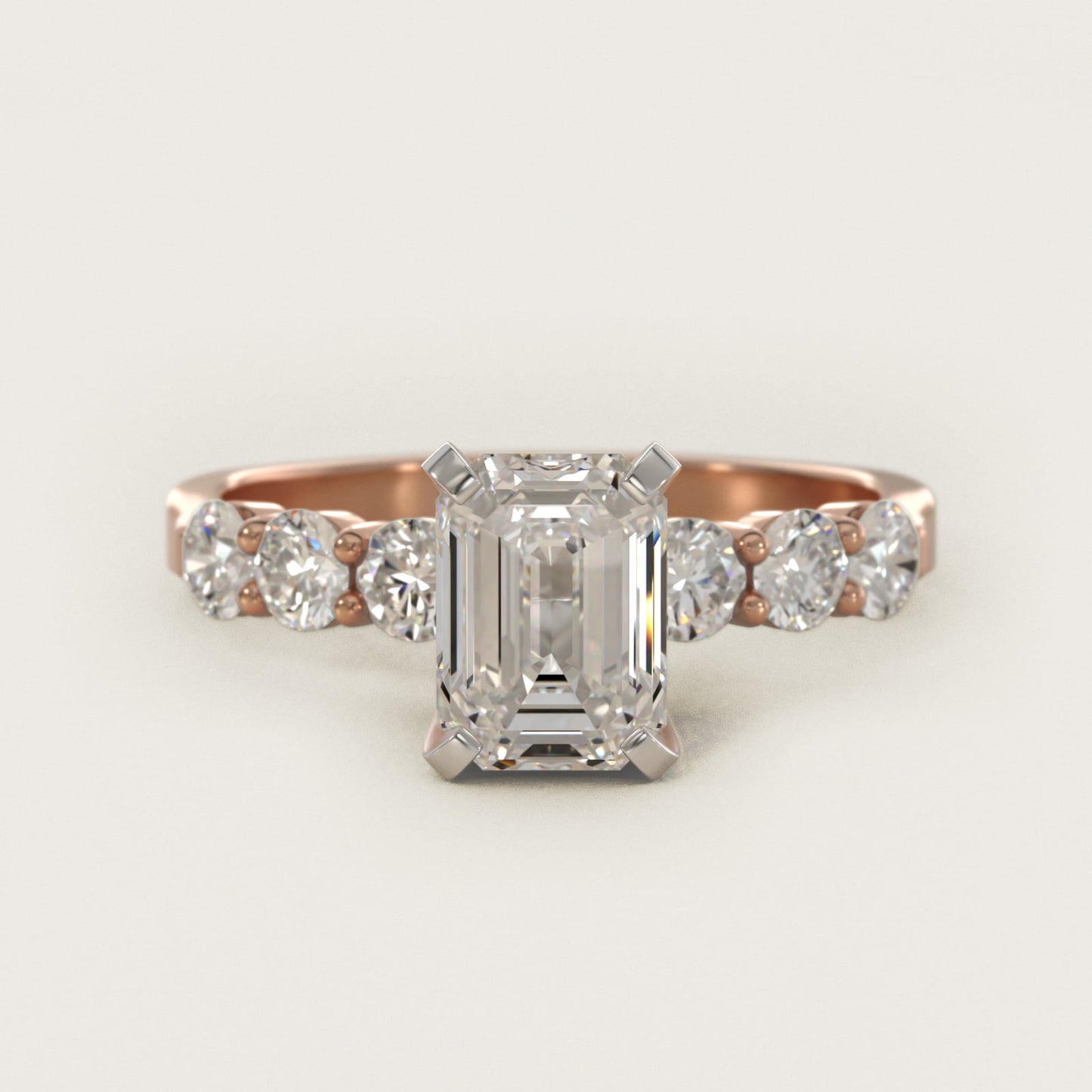 Six Round Side Stone Diamond Common Prong Engagement Ring In 18k Rose Gold By James Allen - Emerald Center
