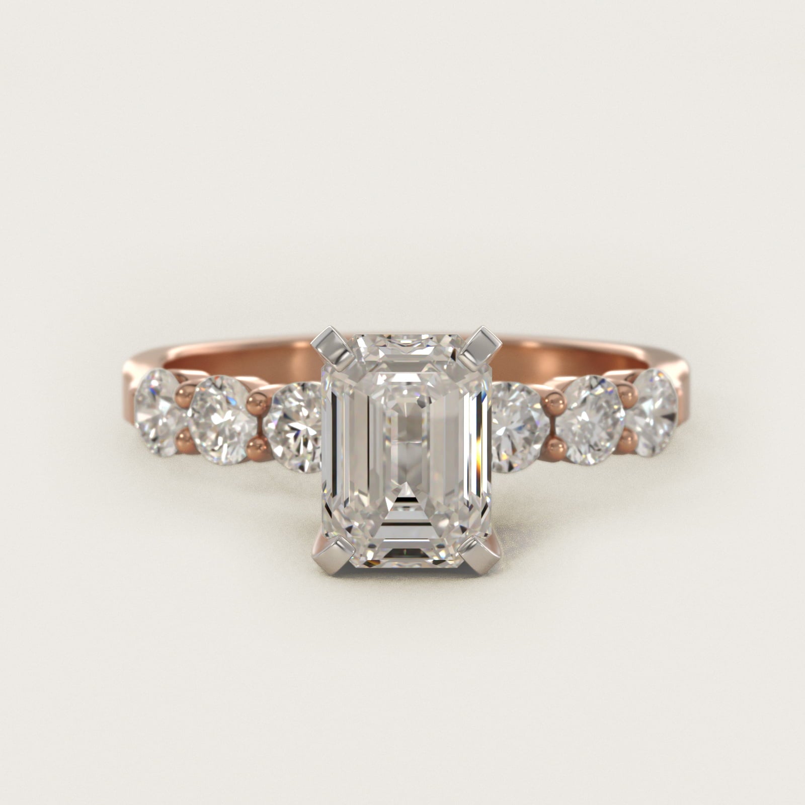 Six Round Side Stone Diamond Common Prong Engagement Ring In 18k Rose Gold By James Allen - Emerald Center