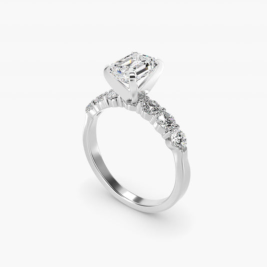 Six Round Side Stone Diamond Common Prong Engagement Ring In 14K White Gold By James Allen - Emerald Center