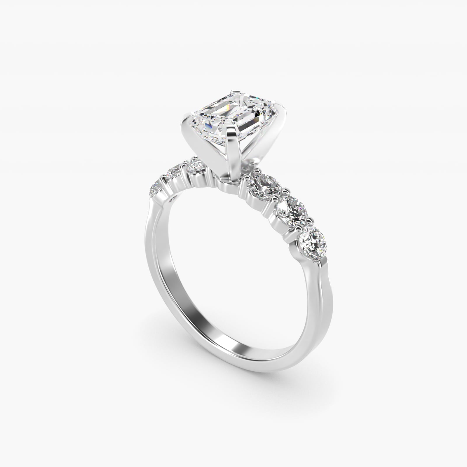 Six Round Side Stone Diamond Common Prong Engagement Ring In 18k White Gold By James Allen - Emerald Center