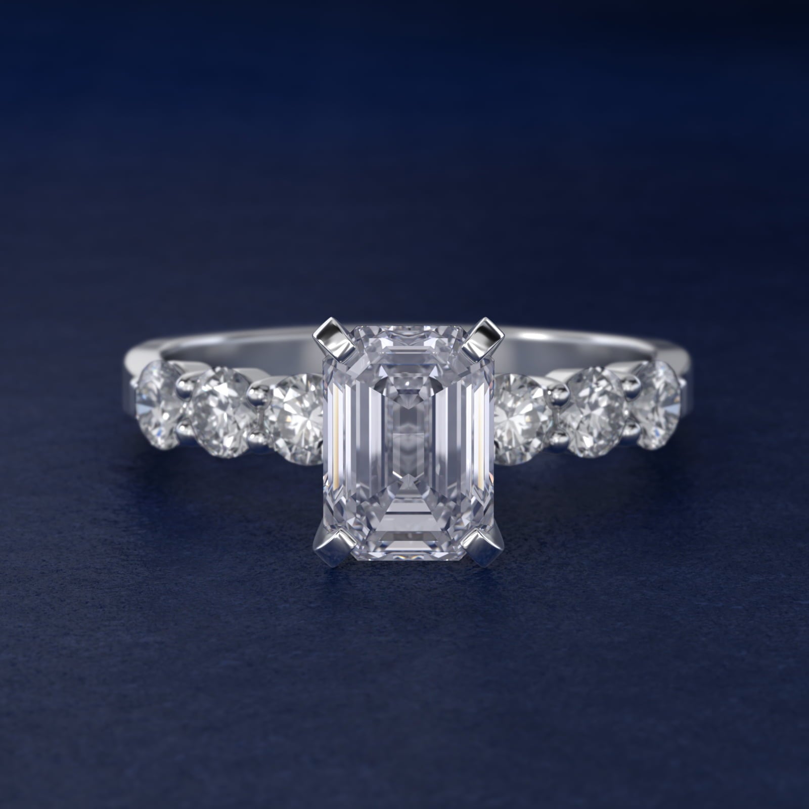 Six Round Side Stone Diamond Common Prong Engagement Ring In 18k White Gold By James Allen - Emerald Center