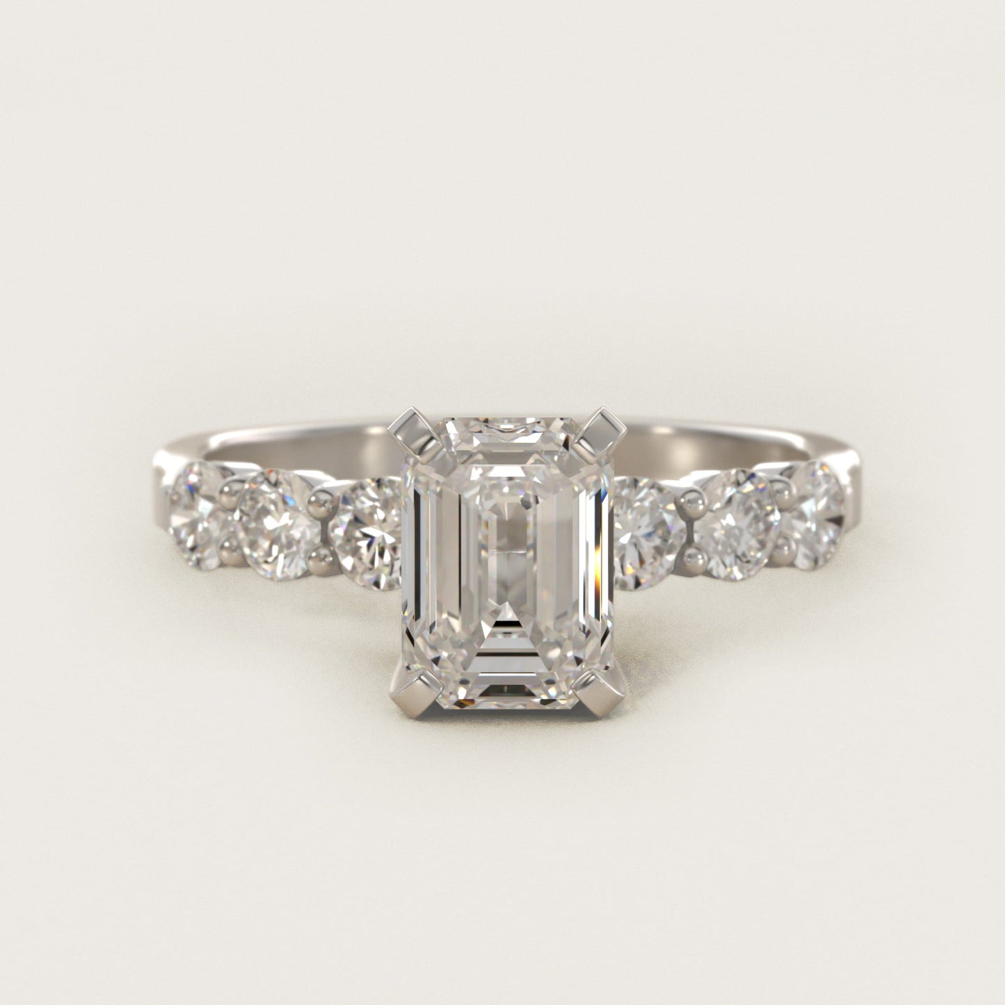 Six Round Side Stone Diamond Common Prong Engagement Ring In 14K White Gold By James Allen - Emerald Center