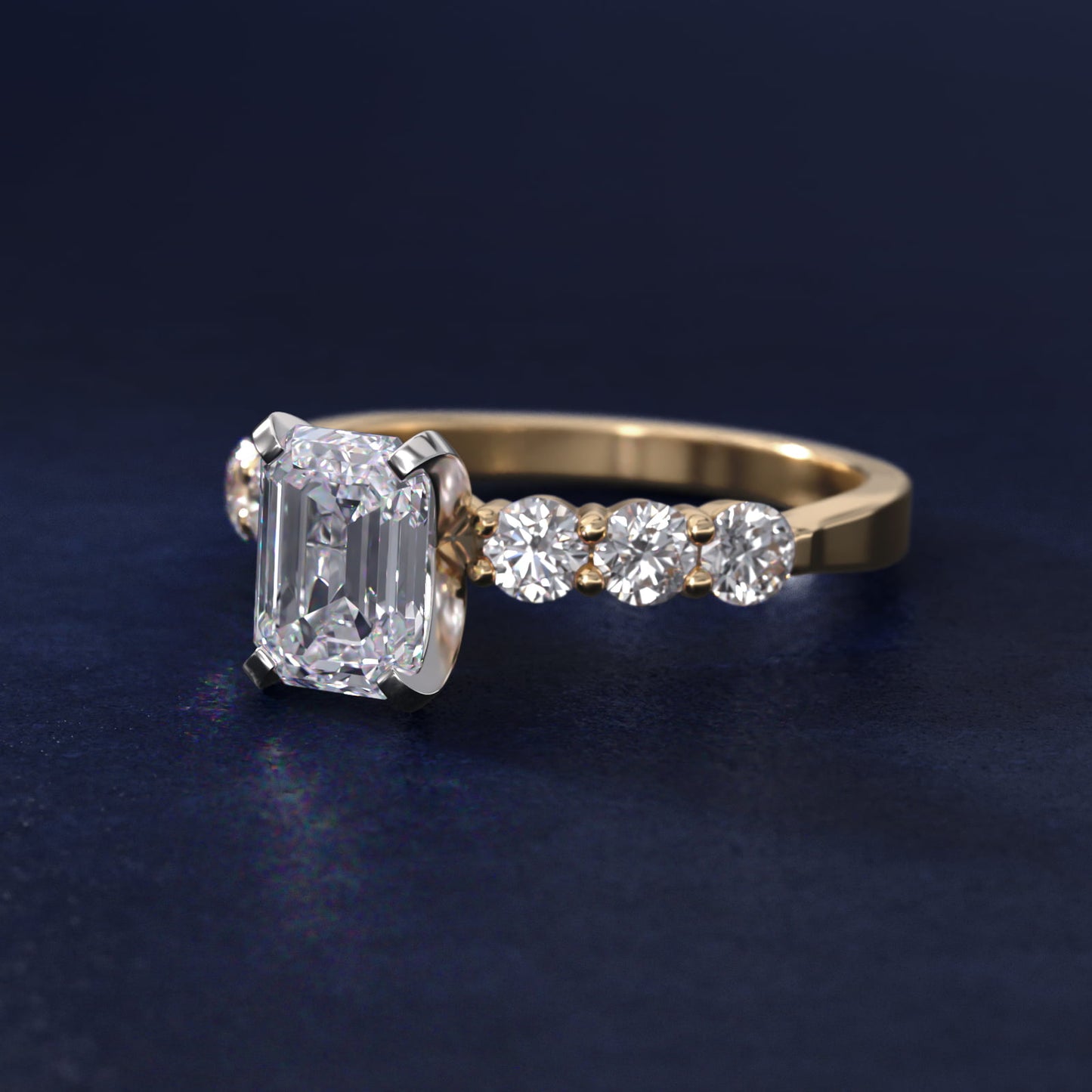 Six Round Side Stone Diamond Common Prong Engagement Ring In 18k Yellow Gold By James Allen - Emerald Center