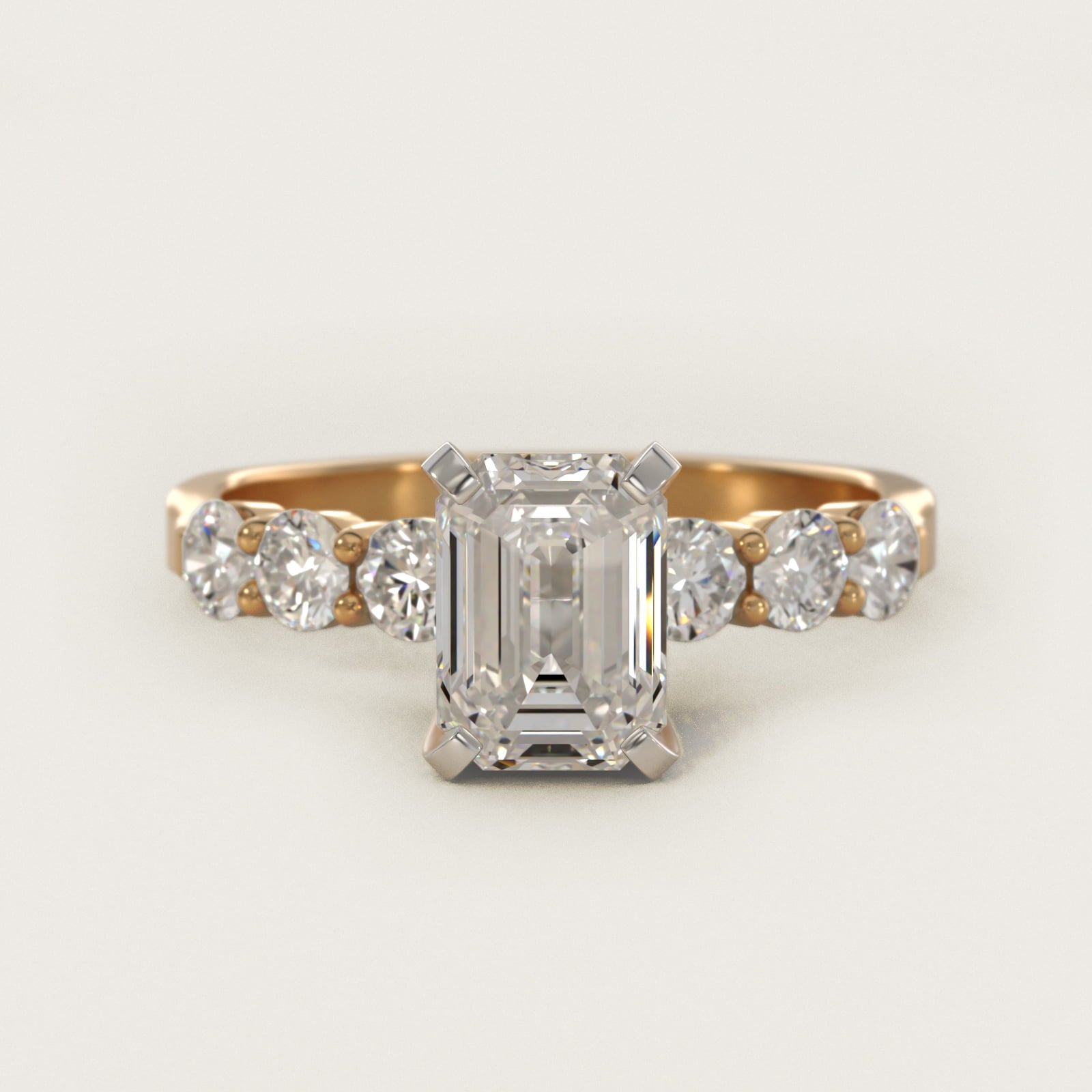 Six Round Side Stone Diamond Common Prong Engagement Ring In 14K Yellow Gold By James Allen - Emerald Center