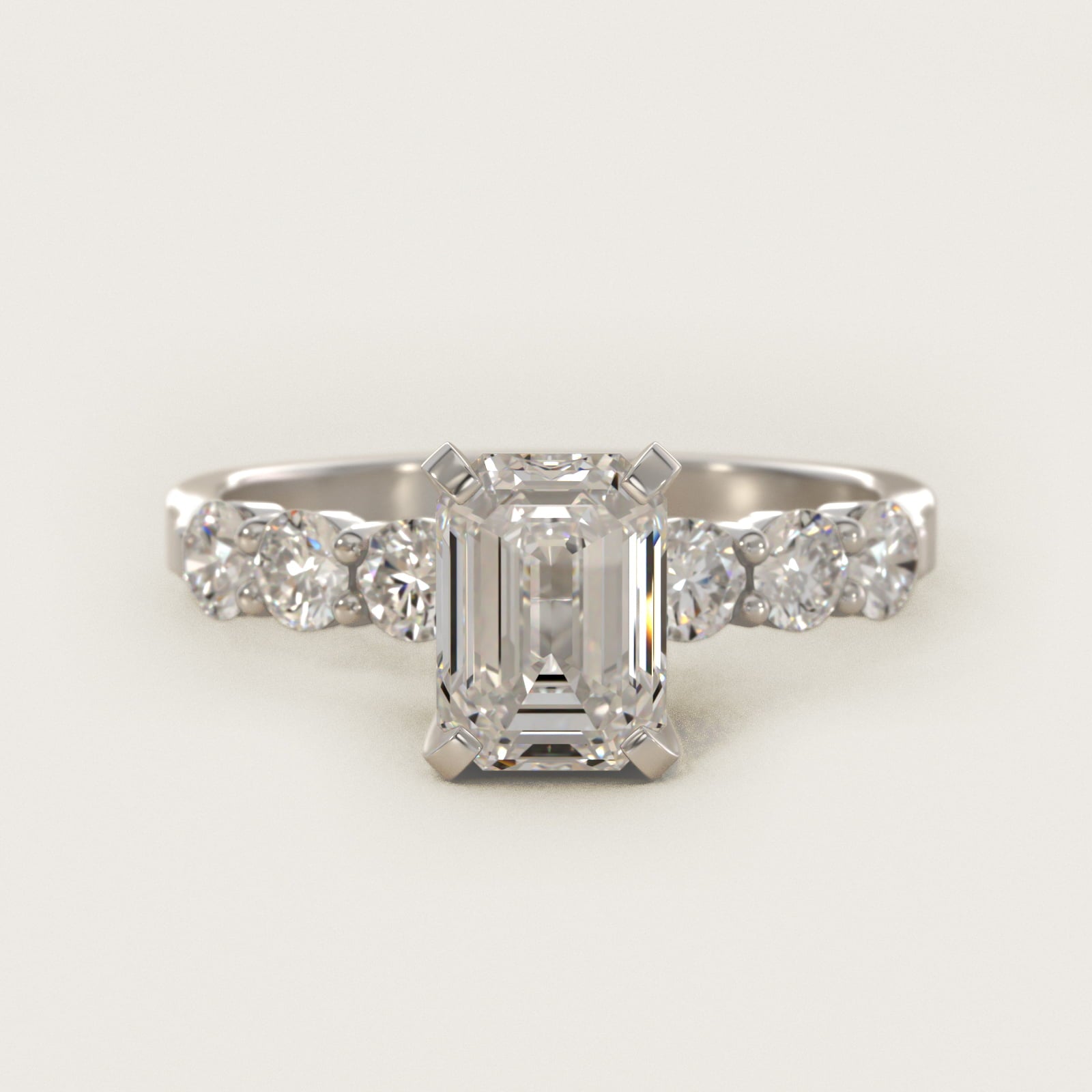 Six Round Side Stone Diamond Common Prong Engagement Ring In Platinum By James Allen - Emerald Center