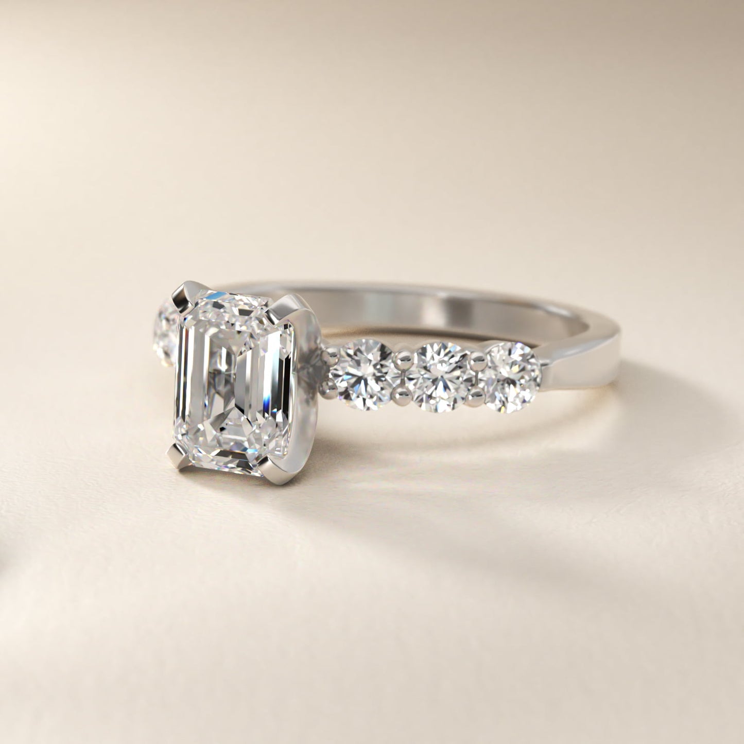 Six Round Side Stone Diamond Common Prong Engagement Ring In Platinum By James Allen - Emerald Center