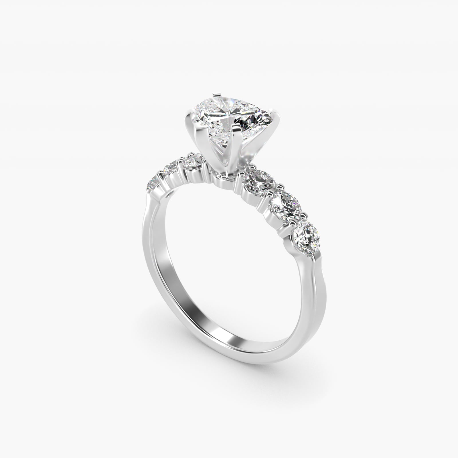 Six Round Side Stone Diamond Common Prong Engagement Ring In 14K White Gold By James Allen - Heart Center
