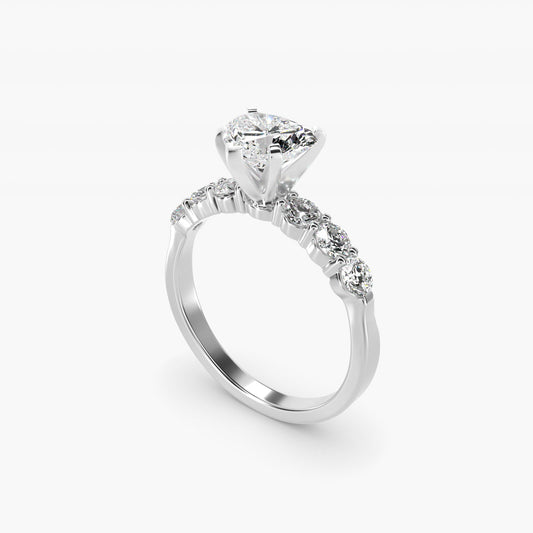 Six Round Side Stone Diamond Common Prong Engagement Ring In 14K White Gold By James Allen - Heart Center