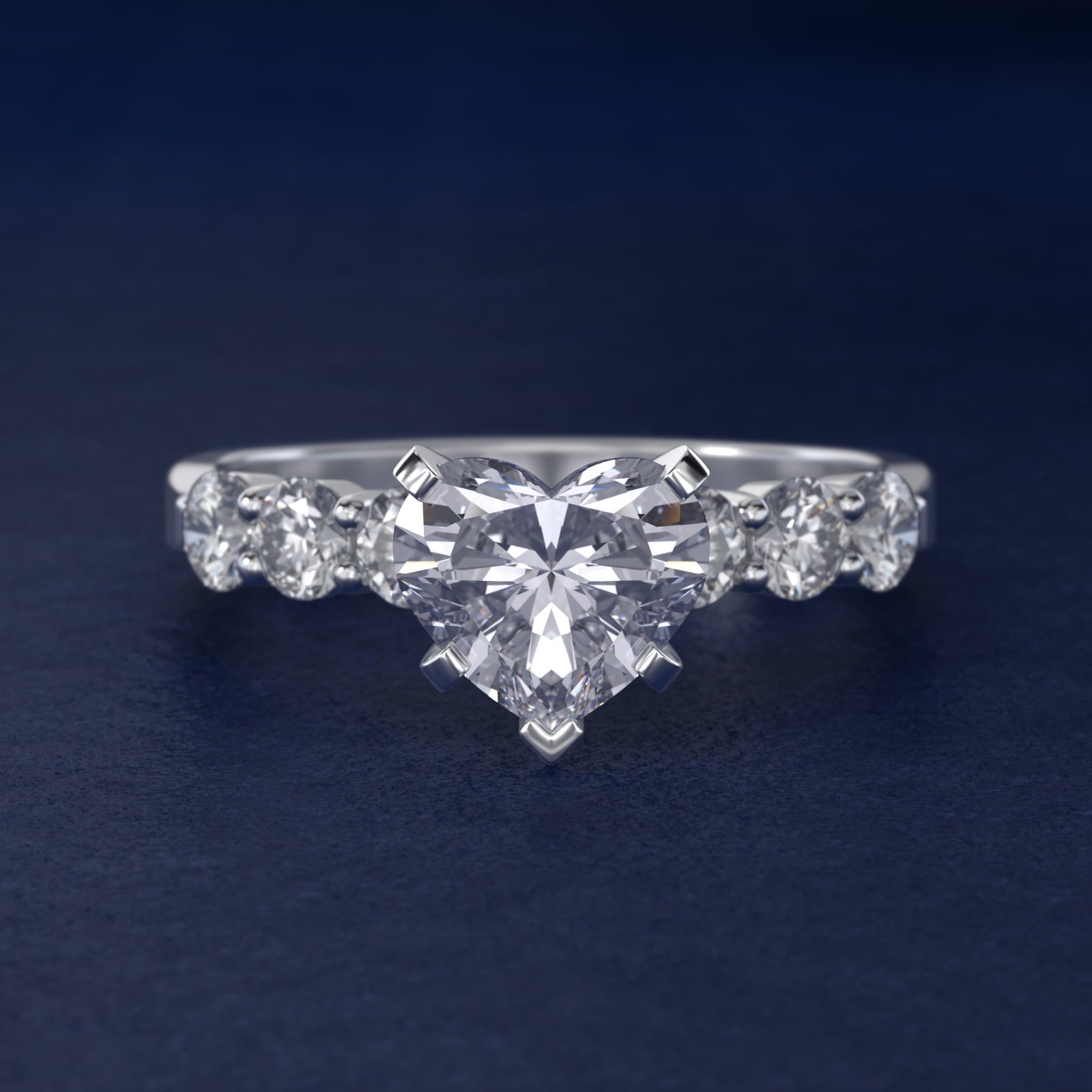 Six Round Side Stone Diamond Common Prong Engagement Ring In 14K White Gold By James Allen - Heart Center