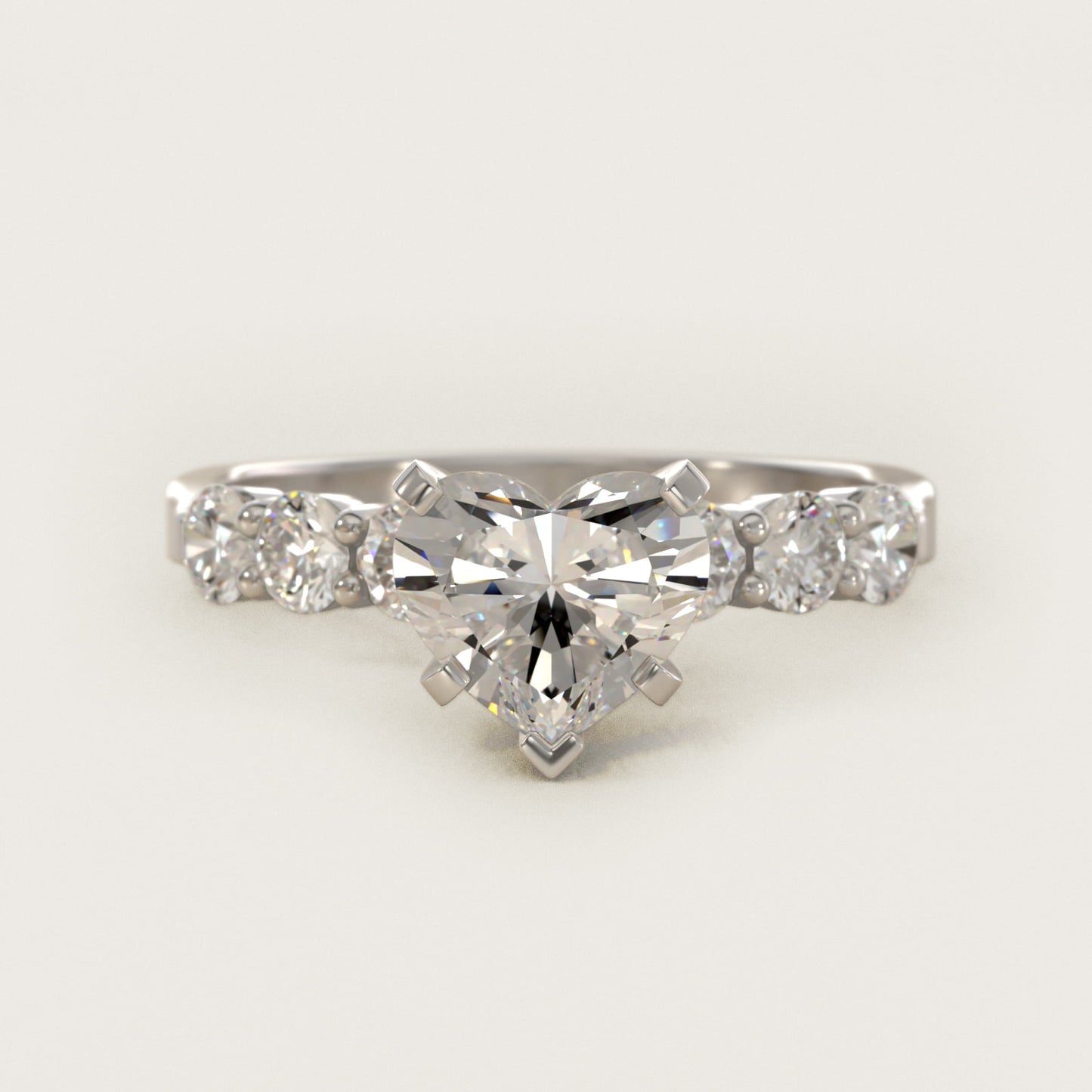 Six Round Side Stone Diamond Common Prong Engagement Ring In 14K White Gold By James Allen - Heart Center