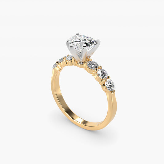 Six Round Side Stone Diamond Common Prong Engagement Ring In 18k Yellow Gold By James Allen - Heart Center