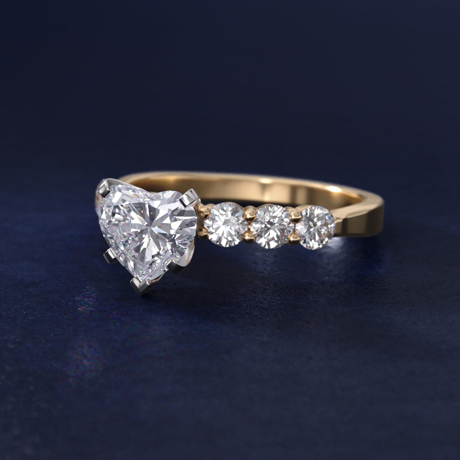 Six Round Side Stone Diamond Common Prong Engagement Ring In 18k Yellow Gold By James Allen - Heart Center