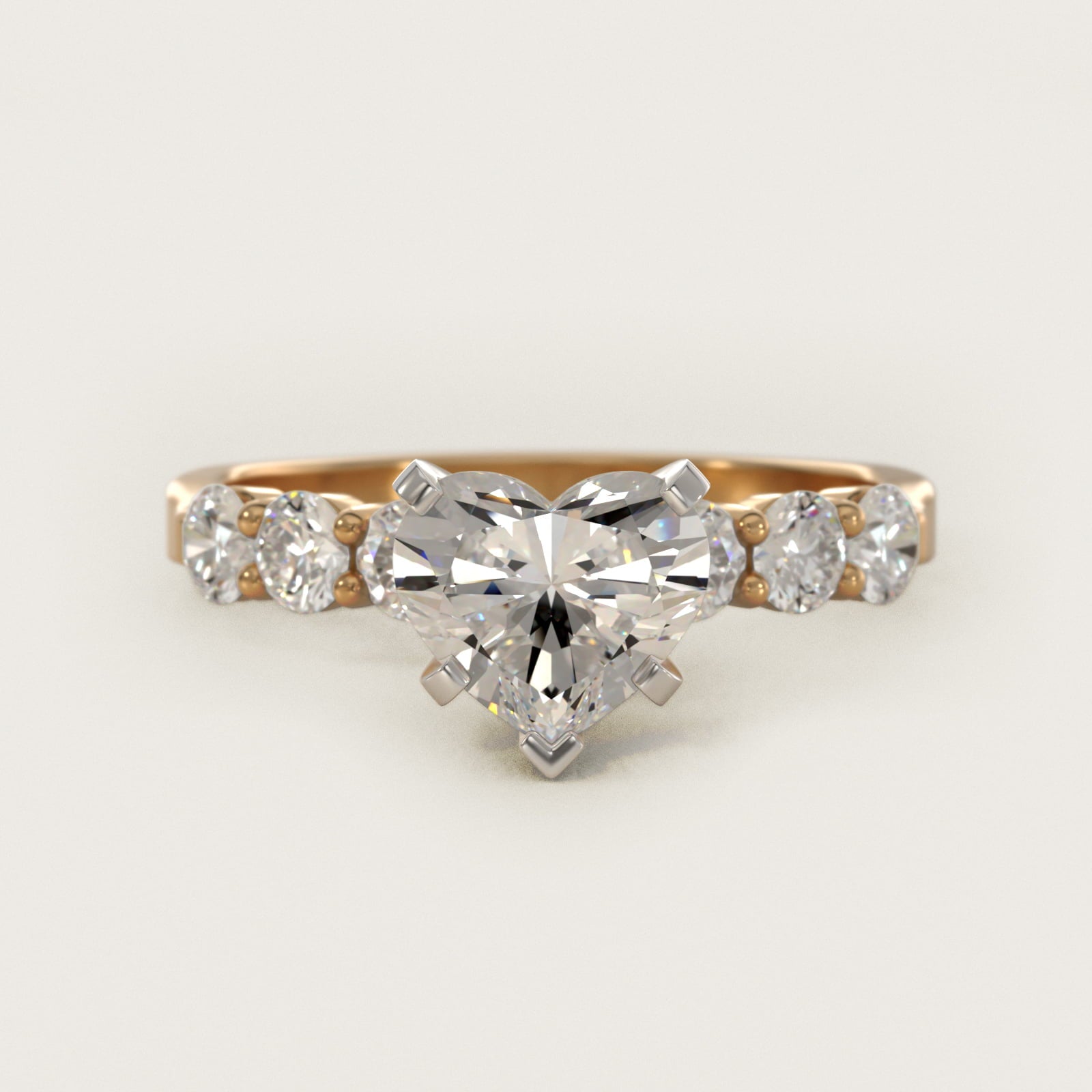 Six Round Side Stone Diamond Common Prong Engagement Ring In 18k Yellow Gold By James Allen - Heart Center