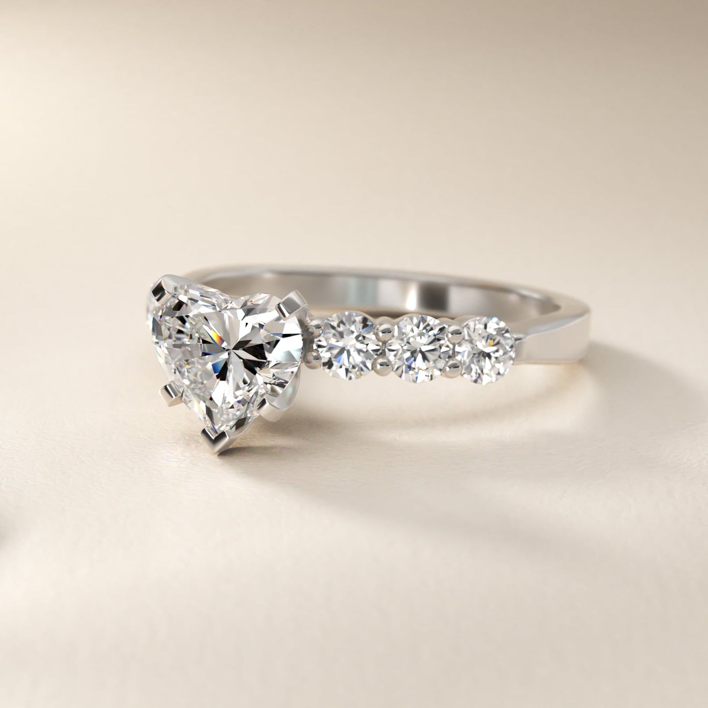 Six Round Side Stone Diamond Common Prong Engagement Ring In Platinum By James Allen - Heart Center
