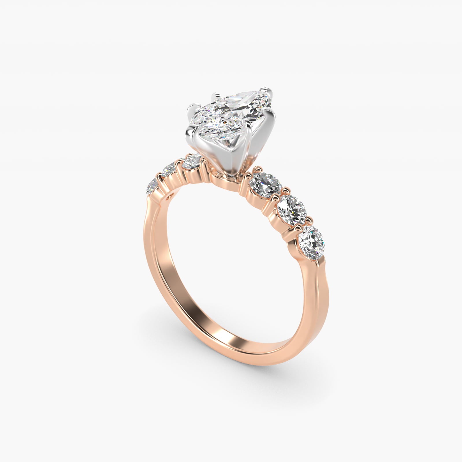 Six Round Side Stone Diamond Common Prong Engagement Ring In 14K Rose Gold By James Allen - Marquise Center