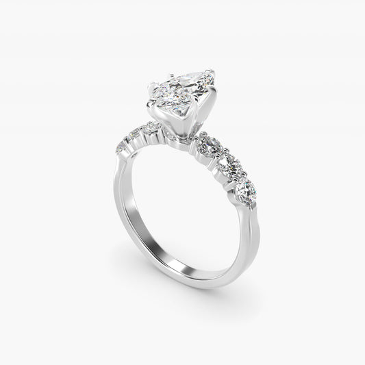 Six Round Side Stone Diamond Common Prong Engagement Ring In 14K White Gold By James Allen - Marquise Center