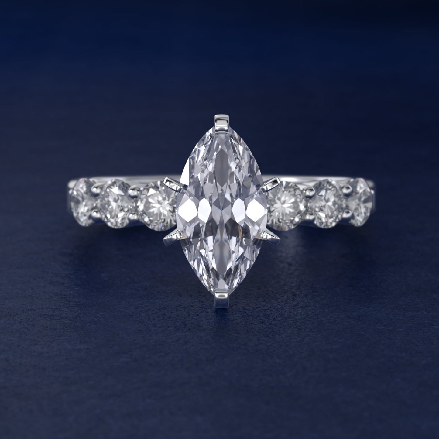 Six Round Side Stone Diamond Common Prong Engagement Ring In 14K White Gold By James Allen - Marquise Center