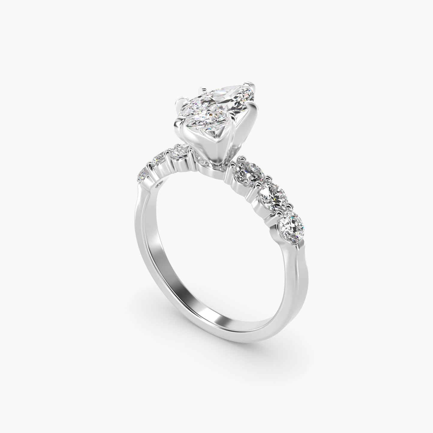 Six Round Side Stone Diamond Common Prong Engagement Ring In Platinum By James Allen - Marquise Center