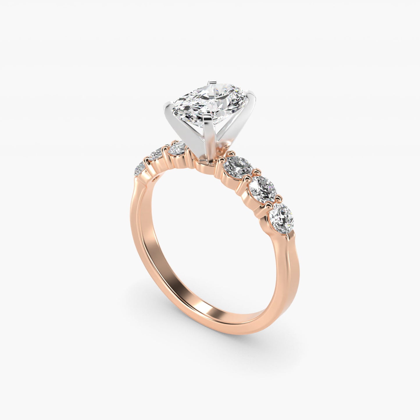 Six Round Side Stone Diamond Common Prong Engagement Ring In 14K Rose Gold By James Allen - Oval Center