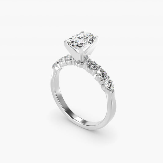 Six Round Side Stone Diamond Common Prong Engagement Ring In 14K White Gold By James Allen - Oval Center