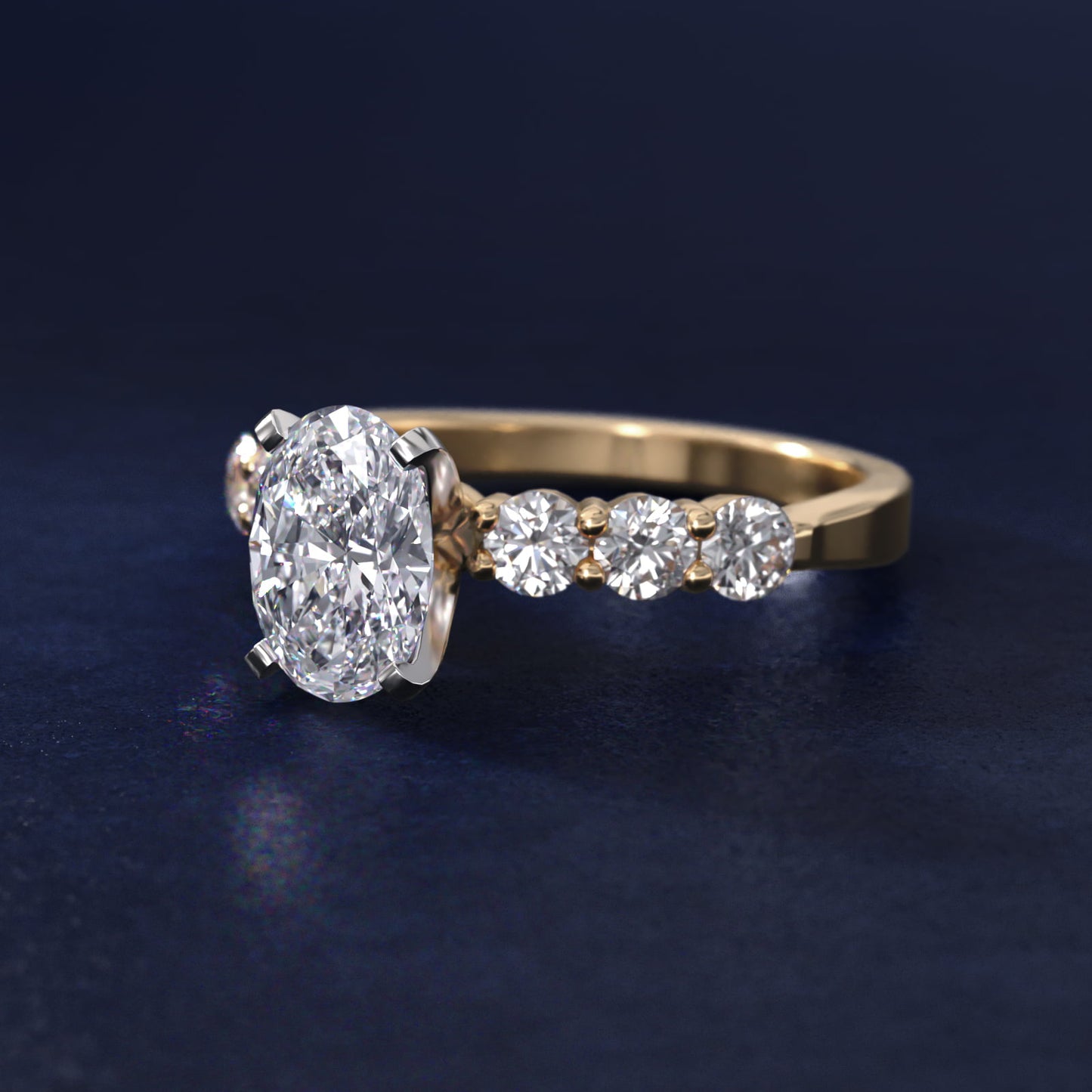 Six Round Side Stone Diamond Common Prong Engagement Ring In 18k Yellow Gold By James Allen - Oval Center