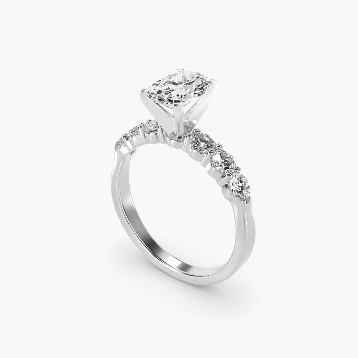 Six Round Side Stone Diamond Common Prong Engagement Ring In Platinum By James Allen - Oval Center