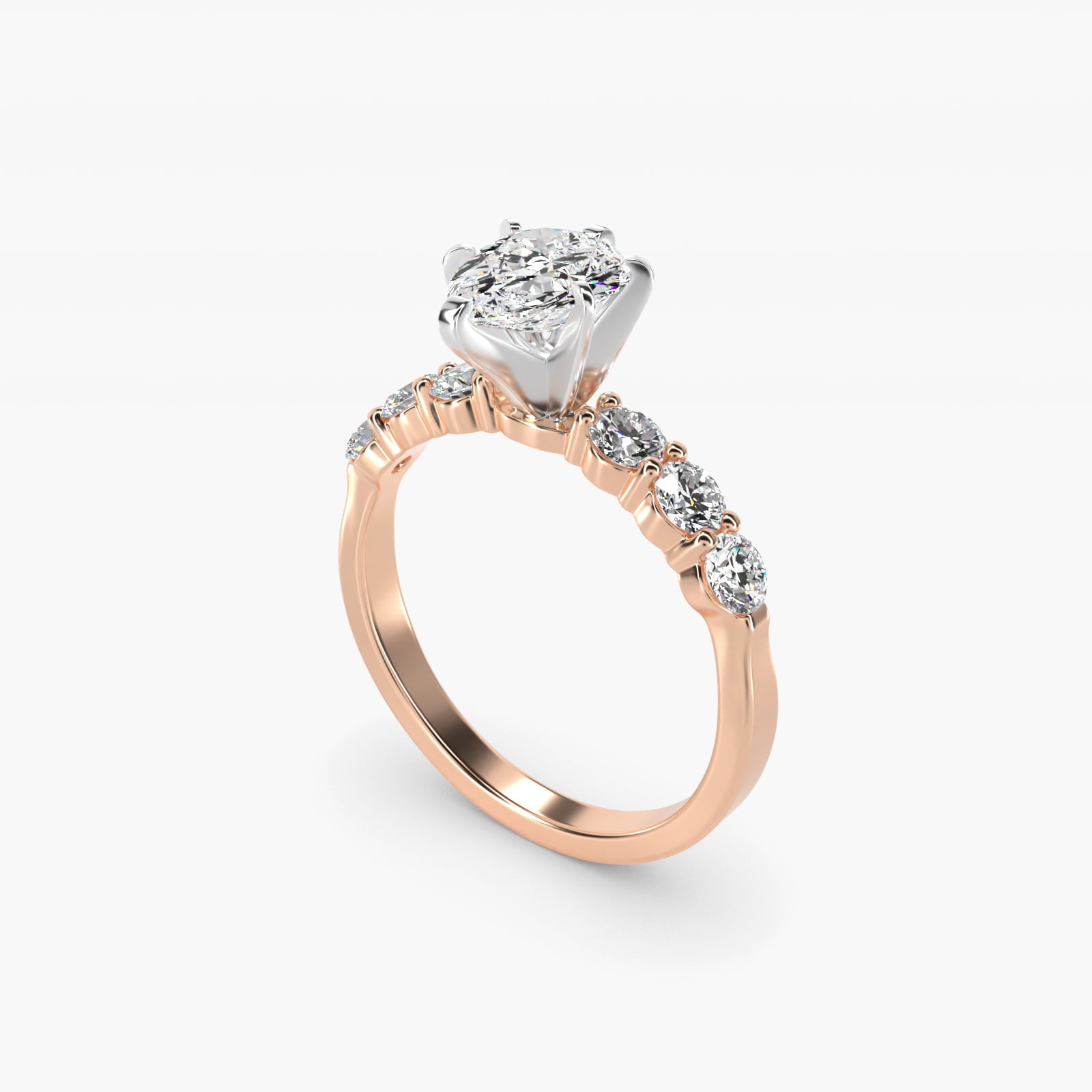 Six Round Side Stone Diamond Common Prong Engagement Ring In 18k Rose Gold By James Allen - Pear Center