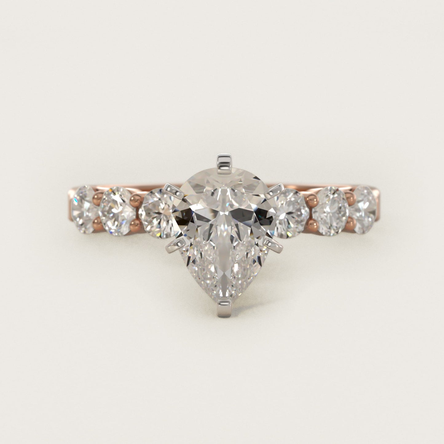 Six Round Side Stone Diamond Common Prong Engagement Ring In 18k Rose Gold By James Allen - Pear Center