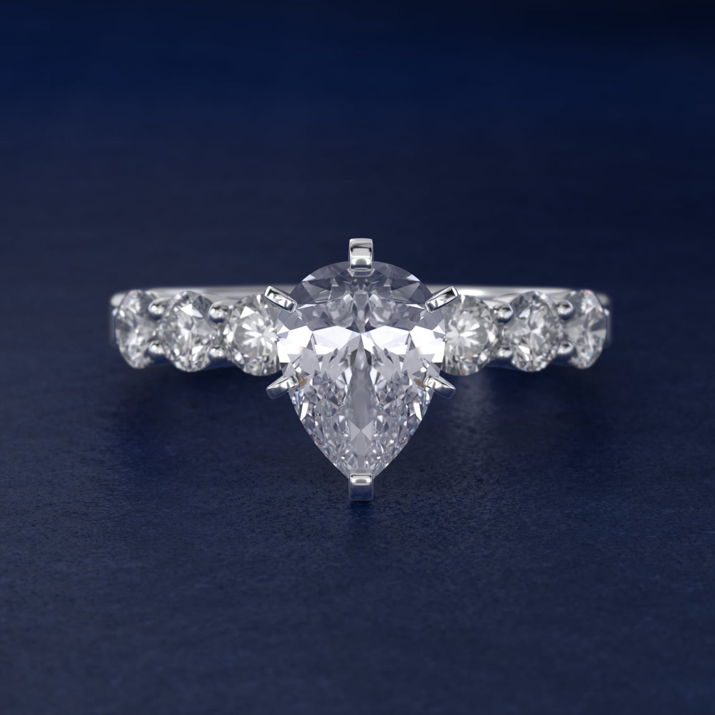 Six Round Side Stone Diamond Common Prong Engagement Ring In 14K White Gold By James Allen - Pear Center