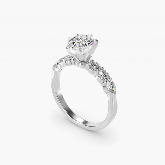 Six Round Side Stone Diamond Common Prong Engagement Ring In Platinum By James Allen - Pear Center