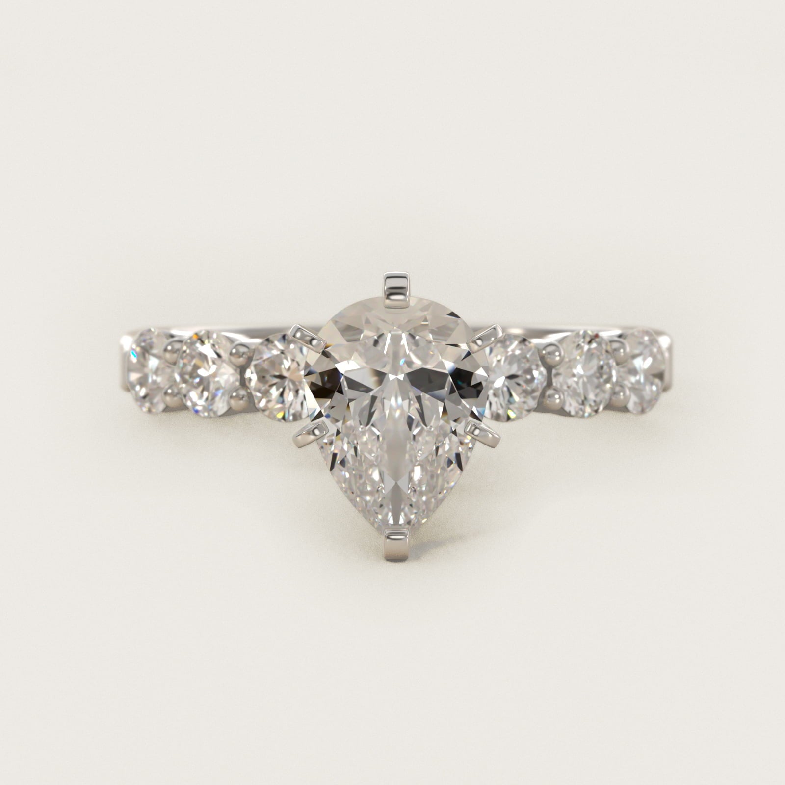 Six Round Side Stone Diamond Common Prong Engagement Ring In Platinum By James Allen - Pear Center