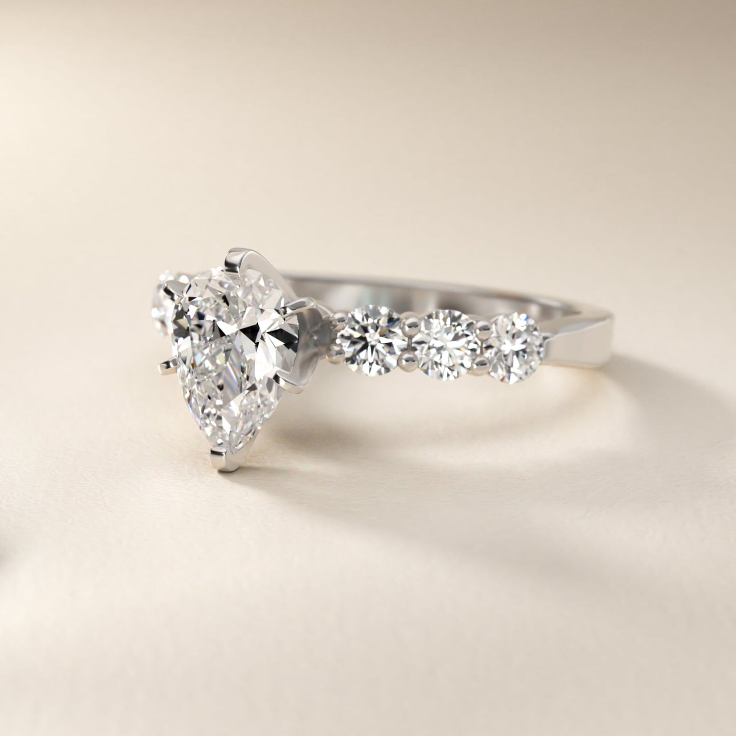 Six Round Side Stone Diamond Common Prong Engagement Ring In Platinum By James Allen - Pear Center