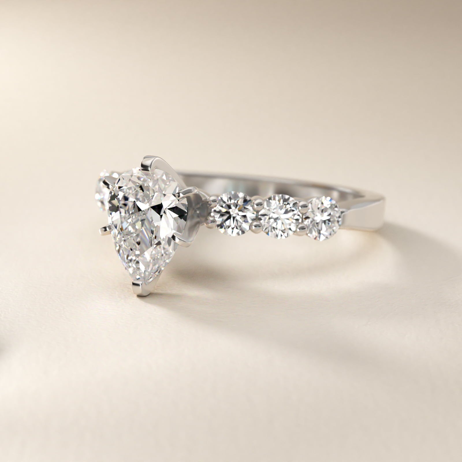Six Round Side Stone Diamond Common Prong Engagement Ring In Platinum By James Allen - Pear Center