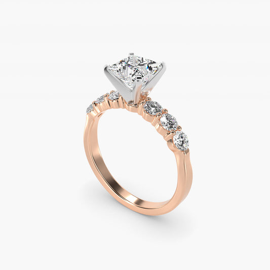 Six Round Side Stone Diamond Common Prong Engagement Ring In 18k Rose Gold By James Allen - Princess Center
