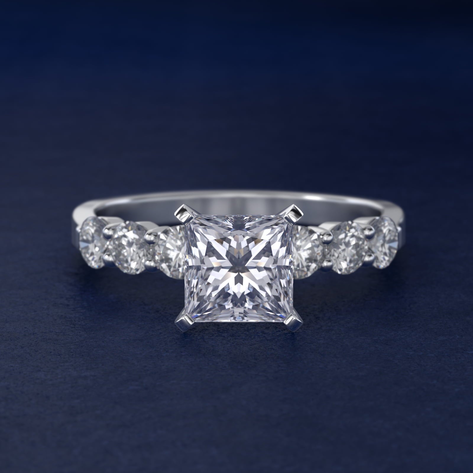 Six Round Side Stone Diamond Common Prong Engagement Ring In 14K White Gold By James Allen - Princess Center