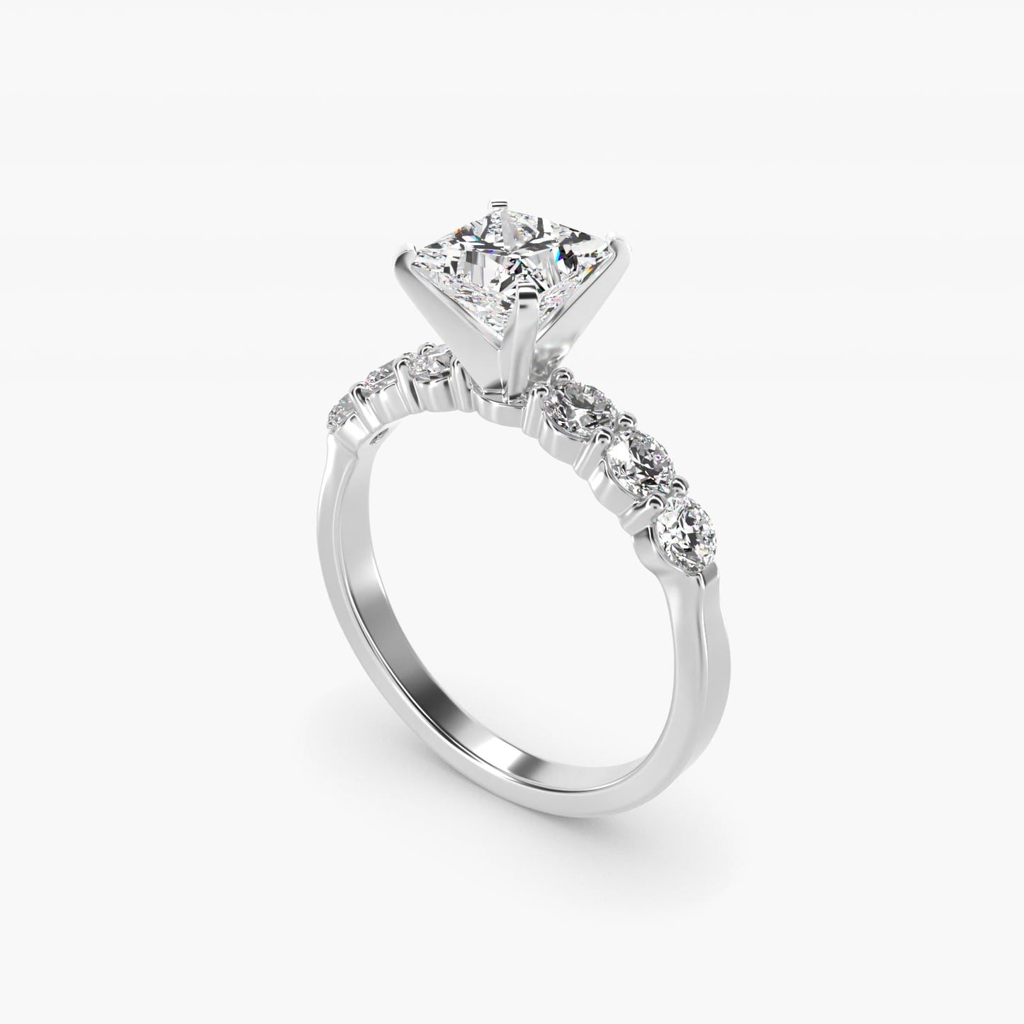 Six Round Side Stone Diamond Common Prong Engagement Ring In Platinum By James Allen - Princess Center