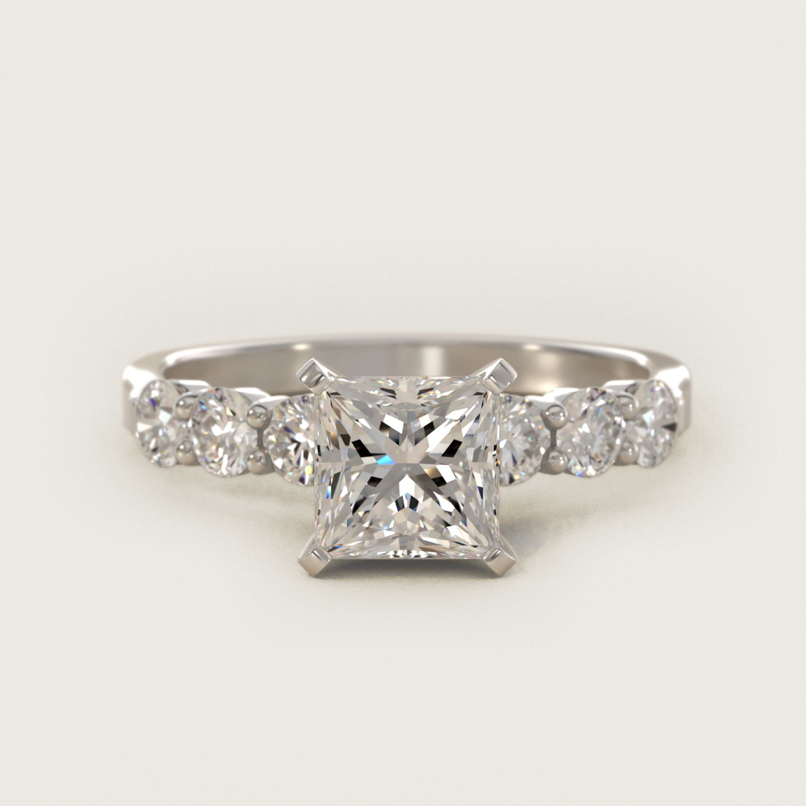 Six Round Side Stone Diamond Common Prong Engagement Ring In Platinum By James Allen - Princess Center