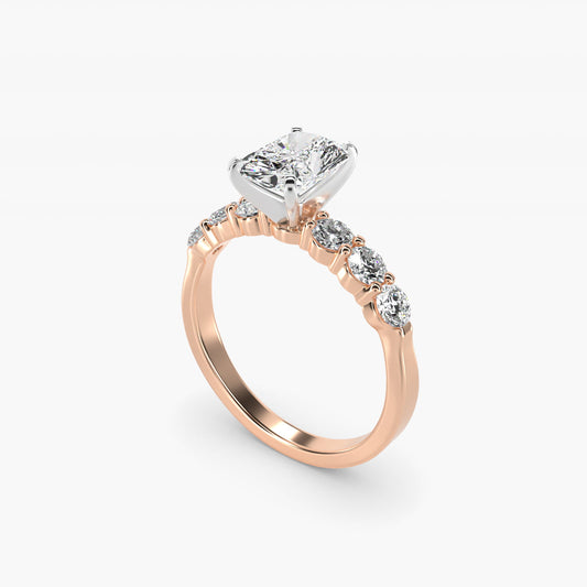 Six Round Side Stone Diamond Common Prong Engagement Ring In 14K Rose Gold By James Allen - Radiant Center