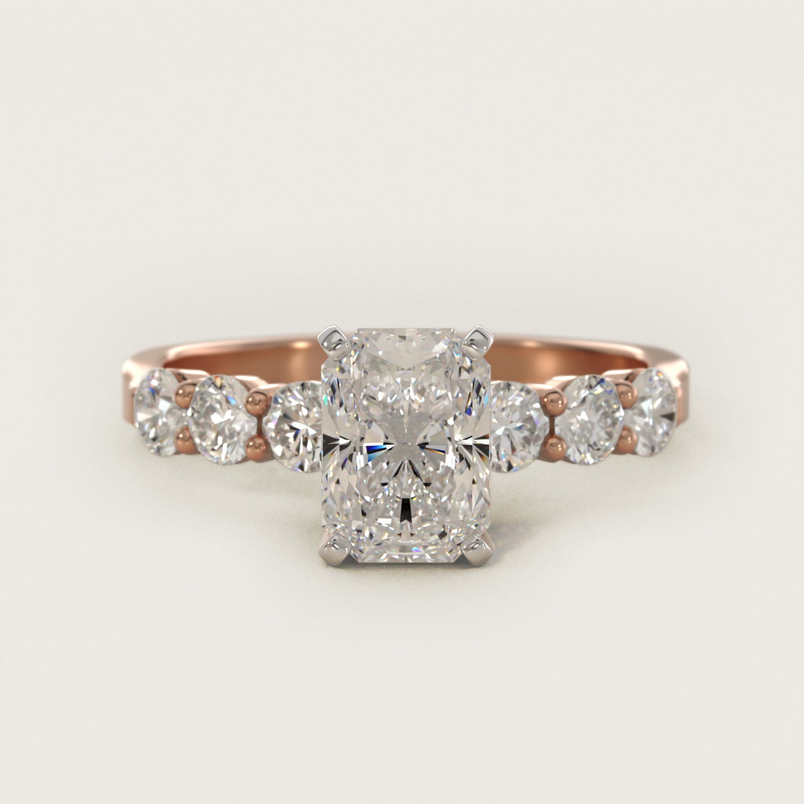 Six Round Side Stone Diamond Common Prong Engagement Ring In 18k Rose Gold By James Allen - Radiant Center