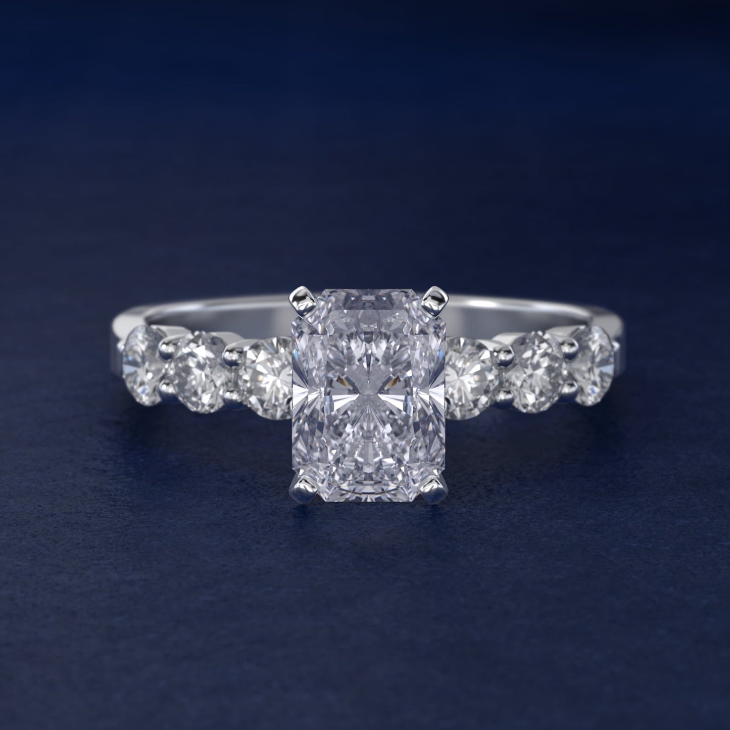 Six Round Side Stone Diamond Common Prong Engagement Ring In 14K White Gold By James Allen - Radiant Center