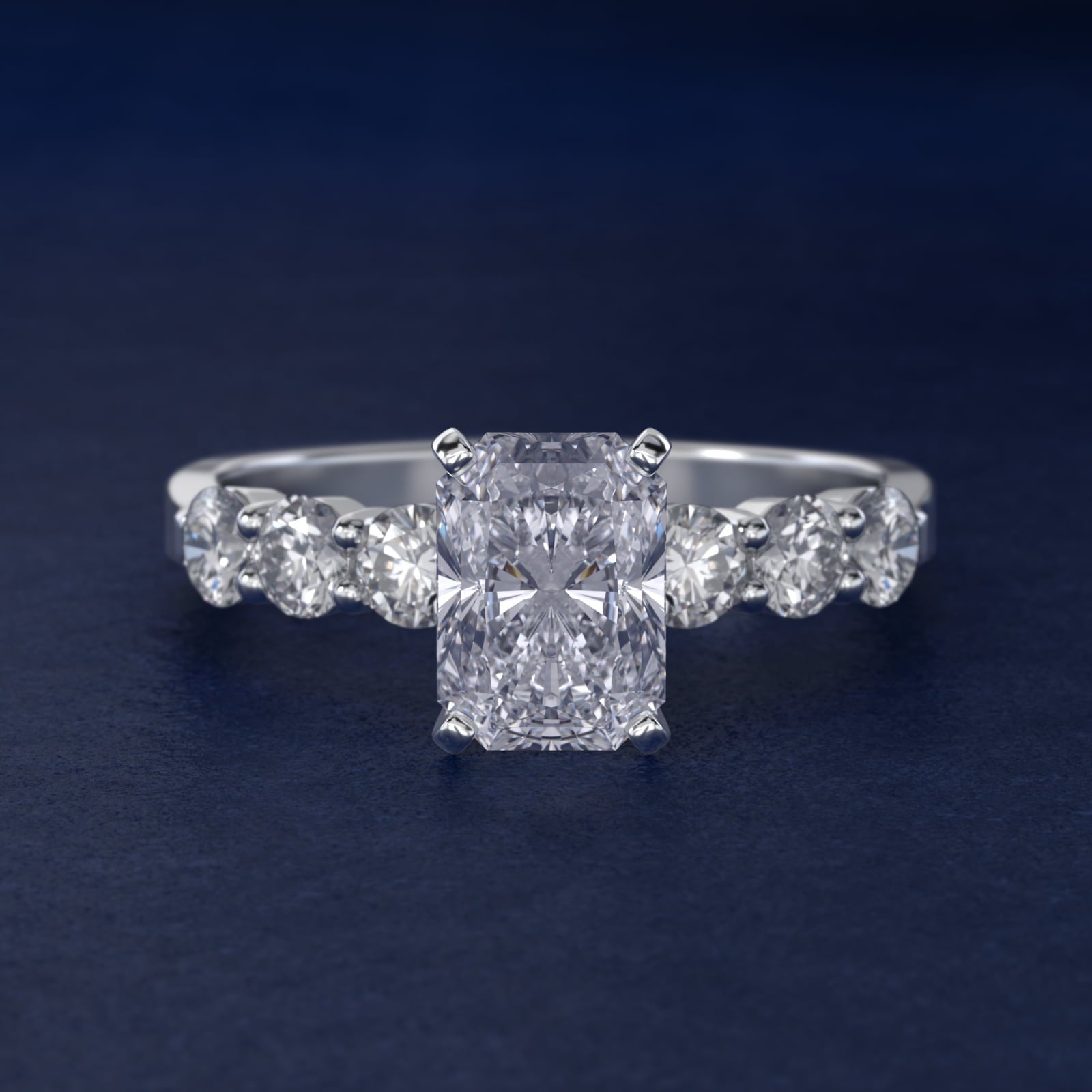 Six Round Side Stone Diamond Common Prong Engagement Ring In 18k White Gold By James Allen - Radiant Center