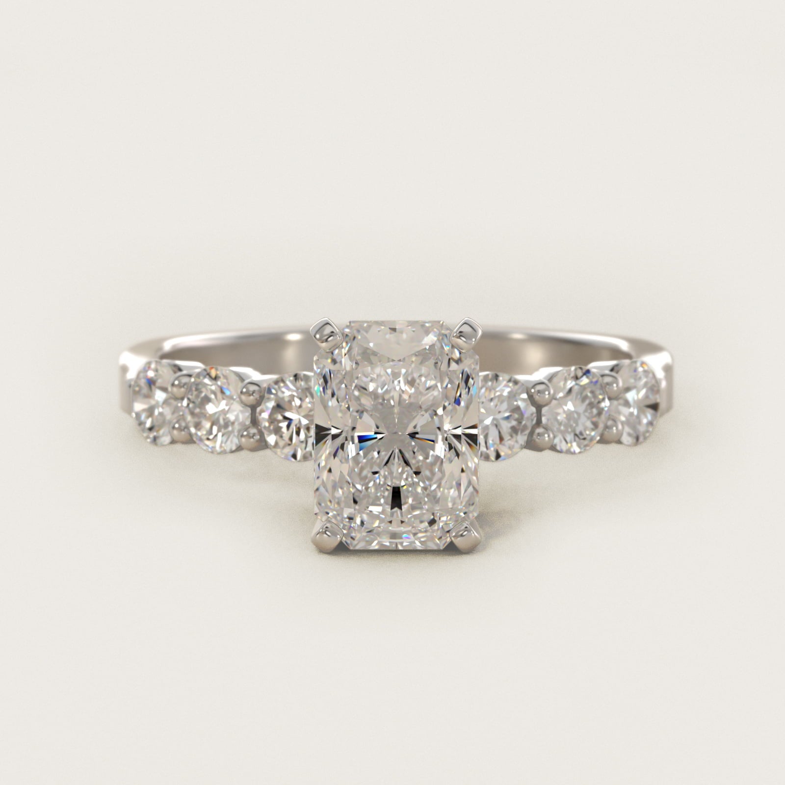 Six Round Side Stone Diamond Common Prong Engagement Ring In 14K White Gold By James Allen - Radiant Center