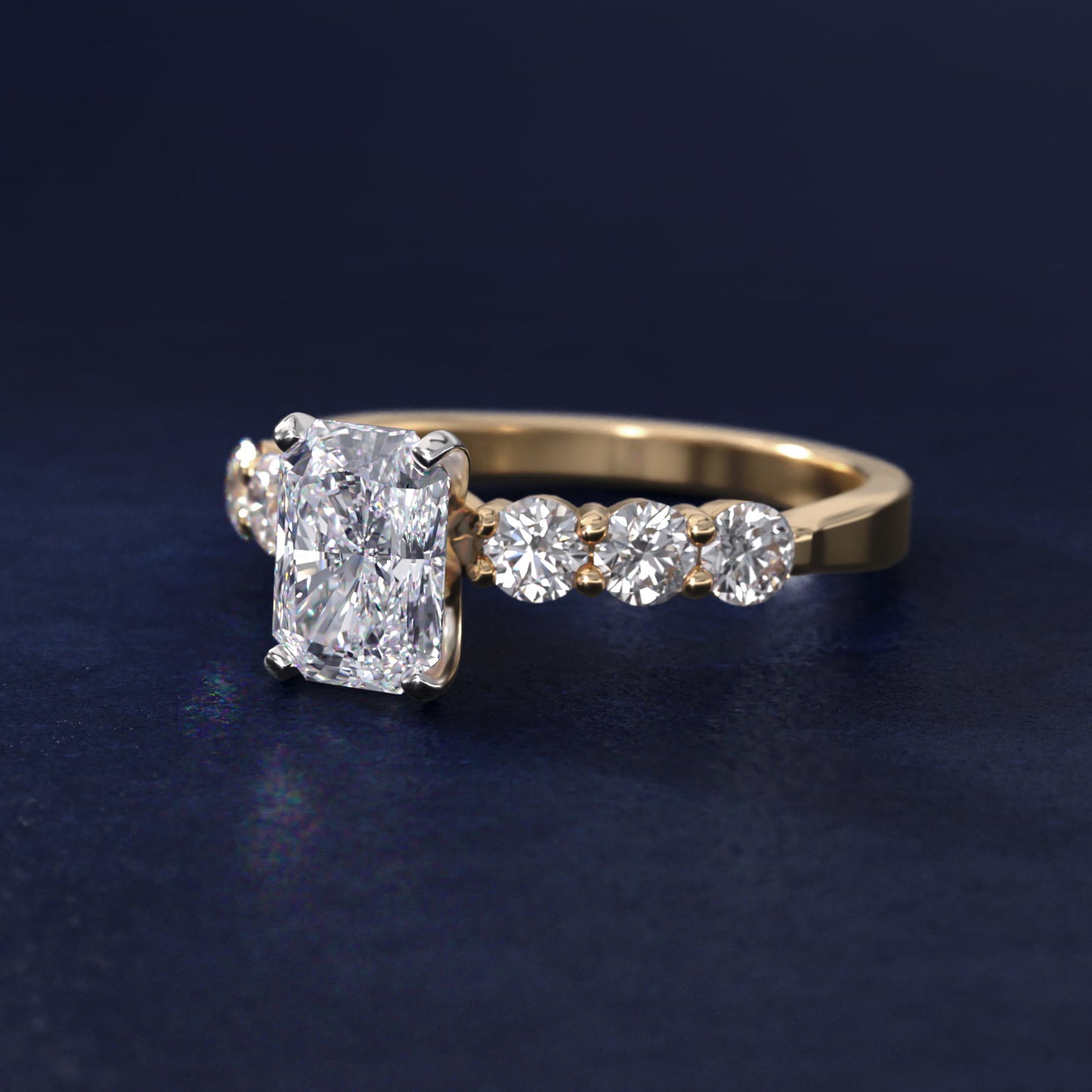 Six Round Side Stone Diamond Common Prong Engagement Ring In 18k Yellow Gold By James Allen - Radiant Center