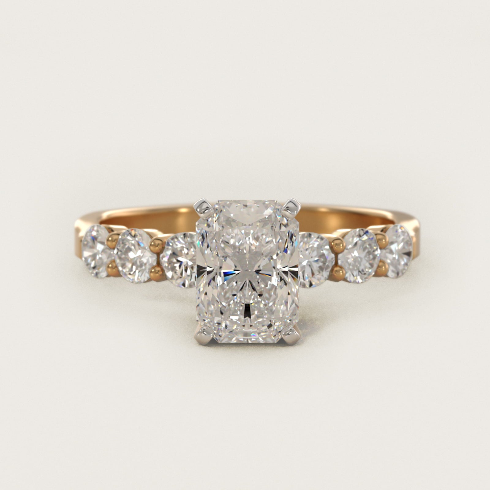 Six Round Side Stone Diamond Common Prong Engagement Ring In 18k Yellow Gold By James Allen - Radiant Center