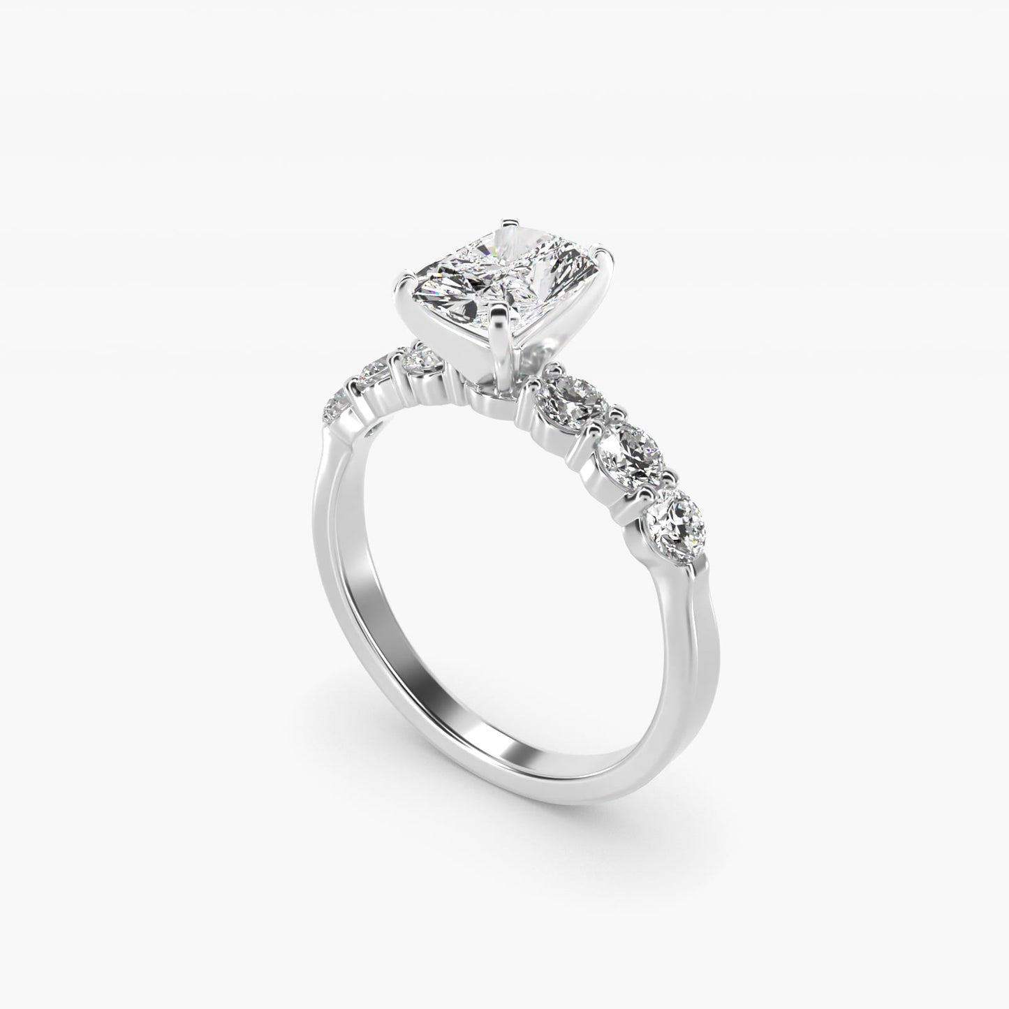 Six Round Side Stone Diamond Common Prong Engagement Ring In Platinum By James Allen - Radiant Center