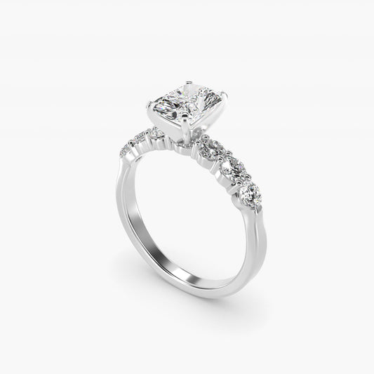 Six Round Side Stone Diamond Common Prong Engagement Ring In Platinum By James Allen - Radiant Center
