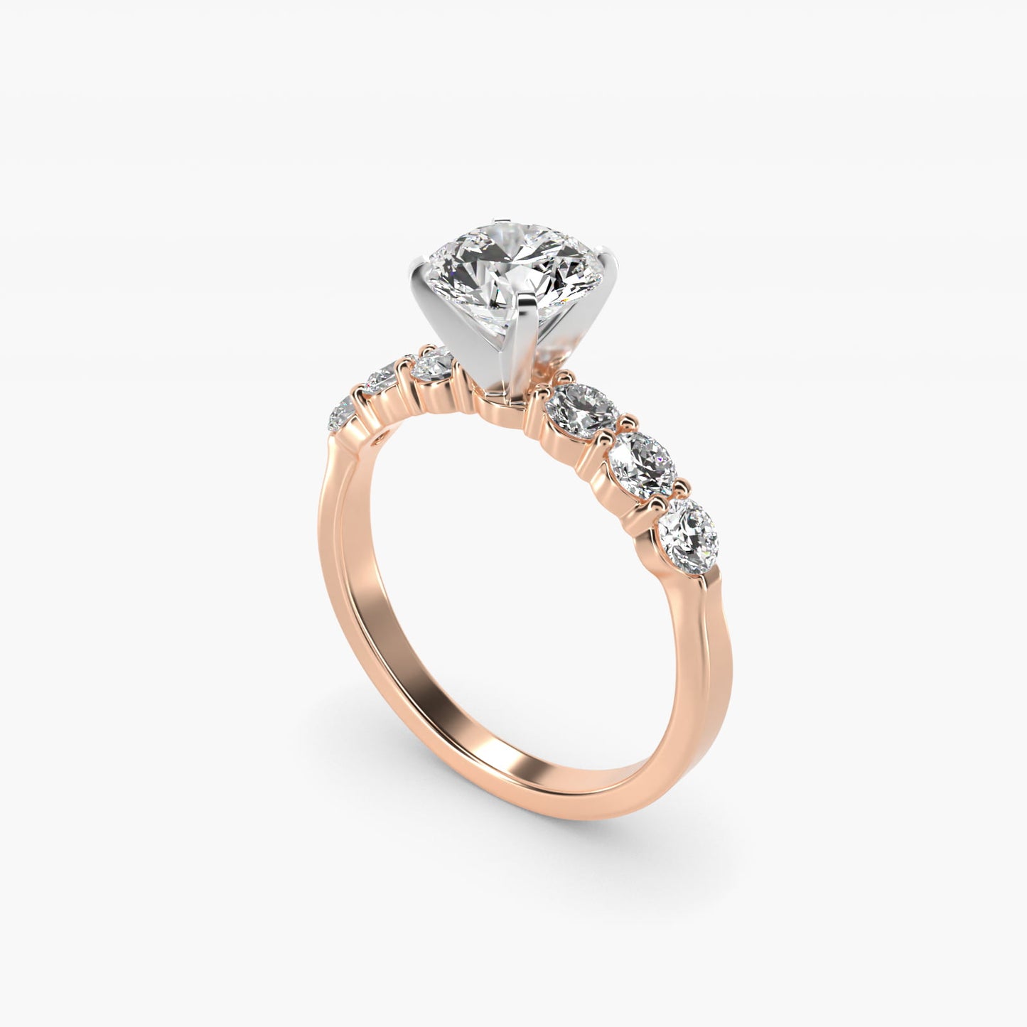 Six Round Side Stone Diamond Common Prong Engagement Ring In 18k Rose Gold By James Allen - Round Center