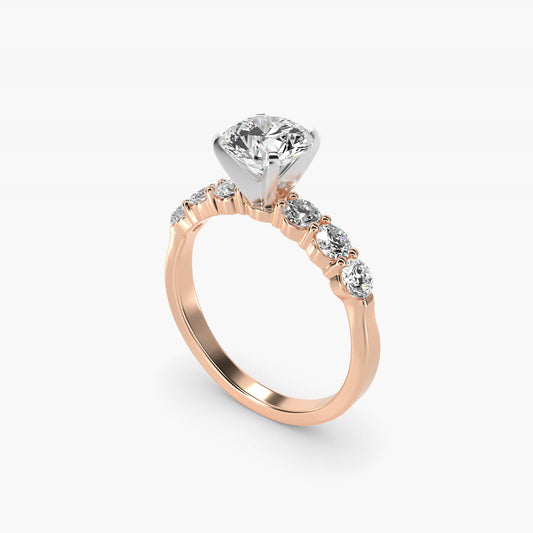 Six Round Side Stone Diamond Common Prong Engagement Ring In 18k Rose Gold By James Allen - Round Center