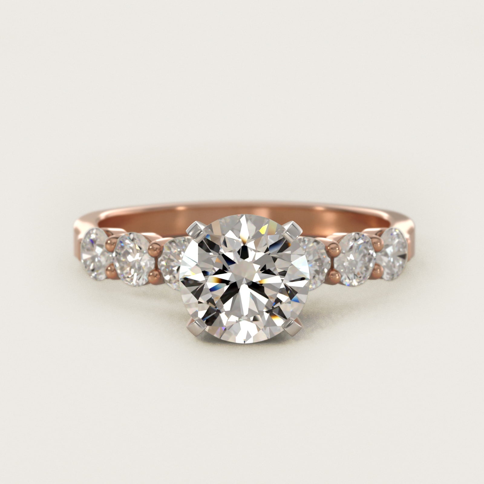 Six Round Side Stone Diamond Common Prong Engagement Ring In 18k Rose Gold By James Allen - Round Center