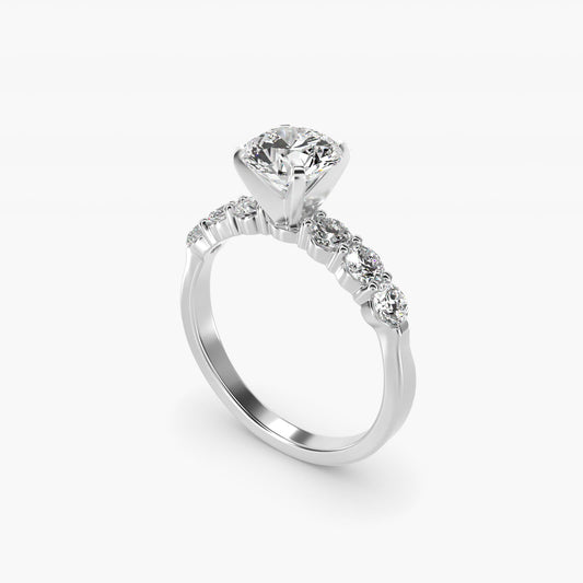 Six Round Side Stone Diamond Common Prong Engagement Ring In 14K White Gold By James Allen - Round Center
